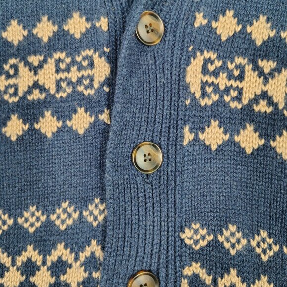 J.Crew Cardigan Sweater Mens Large Navy Beaige Fair Isle Wool Blend Button Front - Picture 5 of 11